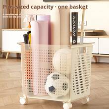 1pc Large Capacity Foldable Laundry Basket, Indoor Storage Bin For Yoga Mat, Yoga Gear, Clothes, Toys, Food - Heavy Duty Plastic Structure With Open Top And Side Access, Mobile Storage Box For Home Organization, Space-Saving Practical Gift - White - View 10