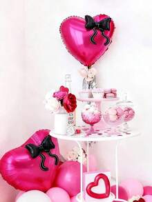 2个蝴蝶结心形铝箔气球，22英寸心形气球带蝴蝶结，适用于婚礼派对、情人节装饰、爱情主题派对、单身派对、婚礼场地装饰、求婚派对装饰、婚宴装饰、背景装饰、新娘送礼会、生日派对、周年庆典。 - 彩色 - 查看 5