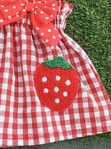 Summer Baby Girls Butterfly & Strawberry Decor Camisole Top And Shorts Set - Red - View 5