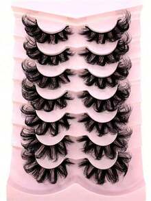 7 Pairs Russian Style Thick Classic Cat Eye Faux Mink Eyelashes, Natural DD Curly Fluffy Fake Lashes, Criss-Cross Long Thick Faux Mink Eyelashes, Create Natural Makeup Look - Black - View 3