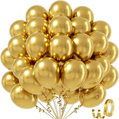 25/50pcs Metallic Gold Balloons, Fashionable And Luxurious Wedding Party Decorations, Suitable For Birthday, Wedding, Engagement, Outdoor Photography, Shower Party, Farm, Balloon Arch, Valentine's Day, Bachelorette Party, Gender Reveal, Princess Party, Photography Props, Baby Shower, Perfect For Creating A Romantic And Whimsical Atmosphere