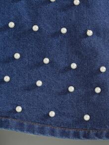 2pcs/Set Fashionable Young Girl Casual Sleeveless Top + Studded Denim Skorts Outfit - Hot Pink - View 6