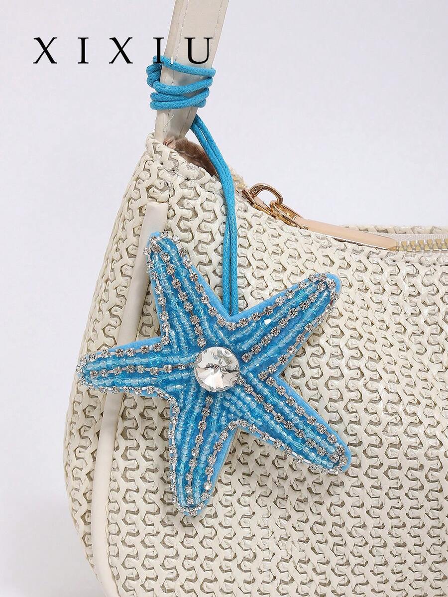 1pc Novachic Vacation Style Beaded Starfish, Palm Tree, Sea Turtle Animal Pendant Charm, Suitable For Summer Vacation, Beach, Can Be Used As Hanging Decoration (Slight Color Difference May Exist Due To Batch Variation Of Rope Color) - Blue - View 1