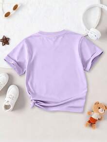 T-shirt à manches courtes imprimé licorne pour filles, ample et décontracté, polyvalent, vêtements pour enfants, vêtements pour filles - Parme - Voir 5