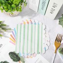 Whaline 120 servilletas de cóctel fesadas en colores pastel 6 servilletas de papel de helado de rayas mixtas para verano cumpleaños baby shower decoración de fiesta - Pastelconpatronesderayas - Ver 6