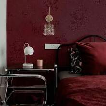 1卷红色玫瑰复古壁纸 - 自粘乙烯基材质，易于安装，适用于卧室、客厅、厨房家具、沙发、床头板装饰，家居装饰墙贴，DIY墙纸，45厘米*500/300/100厘米 - 酒紅色 - 查看 16