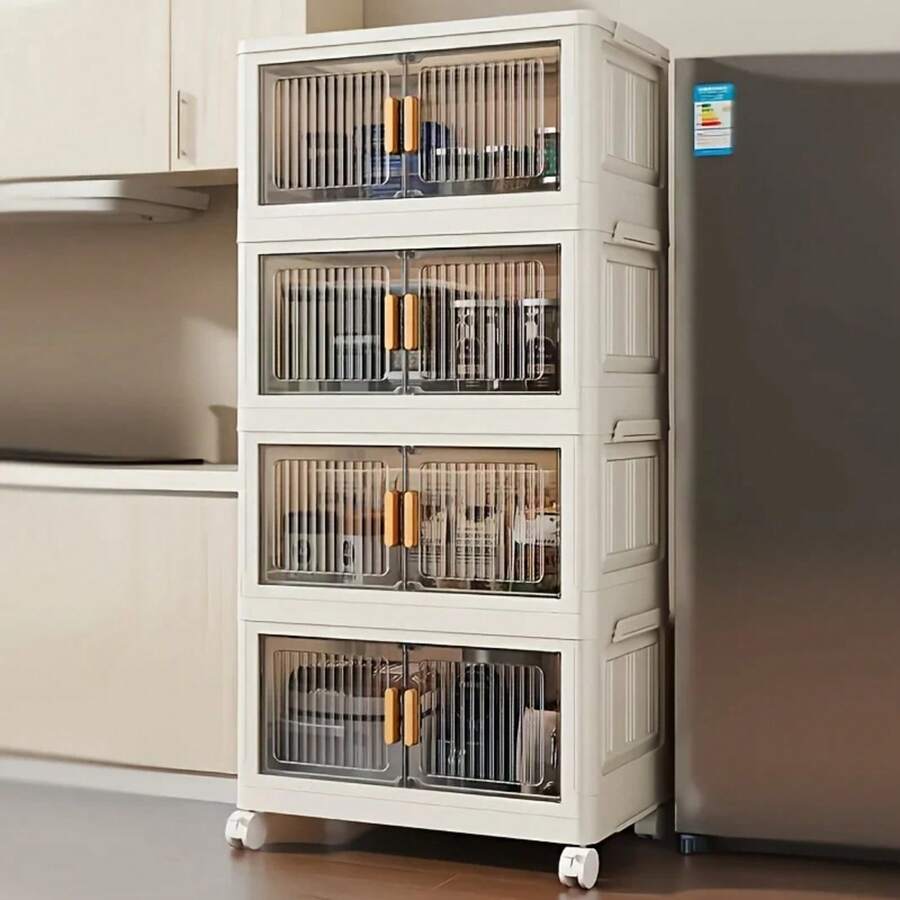 Stackable Practical Storage Cabinet With Doors And Wheels - Spacious ...