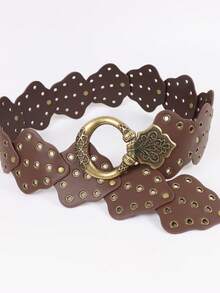 1pc Women's Wide Rivet Belt, Punk Western Style Wide Waist Belt, Casual Fashion Item, Suitable For Holiday Outfits