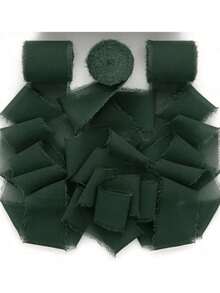 1 Roll/3 Rolls 4cm*500mm DIY Handmade Tassel Chiffon Ribbon, Fringe Ribbon, Suitable For Wedding Invitations, Bridal Bouquets, Gift Wrapping, DIY Crafts, Bow Making, Party Decorations And Home Decor - Dark Green - View 1