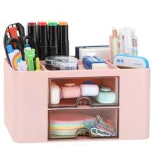 White Desk Organizer 7 Grids With Drawer Multifunctional Table Organizer Pen Holder Stationery Storage Box For School Office Home Use Desktop Organization System Simple Creative Design Practical Christmas Gift For Students Friends Coworkers - Pink - View 1