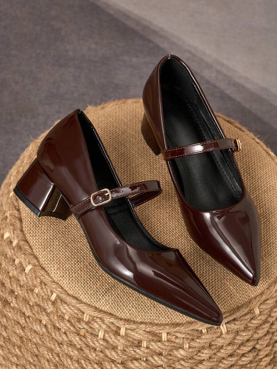 MonaNise 复古玛丽珍鞋，尖头套脚休闲鞋，百搭高端舒适鞋，适合旅行、购物、户外活动，咖啡色 - 棕色 - 查看 1