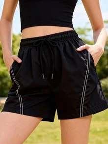 Women's Summer Casual Shorts With Distinct White Side Stripes, Suitable For Outdoor, Sports, Workouts And Daily Wear - Black - View 7