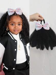 1pc Kids Marley Kinky Bulk For Hair Girl With Elastic Afro Puff Soft Hair Luxury Kids Hair Buns - Natural Black - View 11