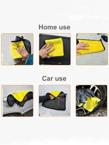 10/5/2pcs Thicken Large Microfiber Car Cleaning Towels Soft Quick Drying Windows Mirrors Wiping Rags Double Layer Clean Cloths For Car Wash, Home Cleaning & Pet Drying Cloths - Yellow Gray - View 9