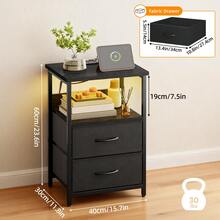 Tomnk Charging Station Nightstand With LED Light - Includes USB Ports, Outlets & Fabric Storage Drawers With PU Finish In White/Black, Ideal For Bedroom Or Living Room - 美規B型插(110-127V) - 查看 12