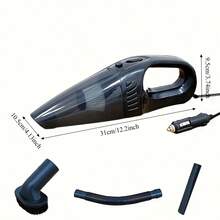 12V 手持式车载吸尘器，吸力强劲，便携式迷你集尘器，适用于家庭、宠物和汽车内饰 - 干湿两用，包含刷子喷嘴和配件，黑色，符合人体工程学设计，耐用塑料机身 - 黑色 - 查看 12