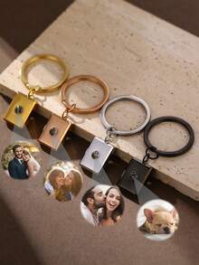 Llavero personalizado de acero inoxidable con proyección de foto, llavero cuadrado personalizable con foto incorporada, un gran regalo del Día de San Valentín para los seres queridos - Multicolor - Ver 4