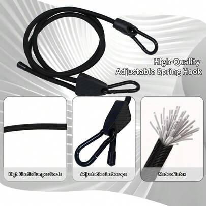 1pc 11.8in/30cm, 23.6in/60cm, 35.4in/90cm, 47.2in/120cm Adjustable Bungee Cord With Hook, Various Sizes, Easy Length Adjustment, Black Elastic Strap Upgraded Design With Excellent Elasticity, Suitable For Cargo, Luggage, Etc.