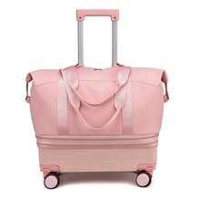 可折叠拉杆旅行包，大容量，时尚宽敞，适合女性，简约时尚，可拆卸轮子和拉杆，周末旅行包，过夜包，行李包，便携包，拉杆包，短途商务旅行包，牛津布孕妇旅行包，适合旅行、度假、返校、旅游、宿舍、大学生、高中生