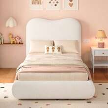 Polsterbett, Einzelbett, Kinderbett 90 X 200cm, Hydraulic Functionsbett, Bett Mit Lattenrost, Kopfteil Und Großem Stauraum, Gepolstertes Kopfteil, Lockig, Beige - Beige - View 3