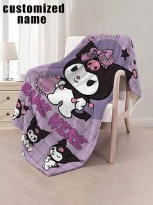 SANRIO 1 buah Selimut Flanel Bertema Kuromi, Nama Dapat Disesuaikan, Gaya - Cocok untuk Semua Musim, Lembut, Sempurna untuk Sofa, Luar Ruangan - Hadiah Ulang Tahun dan Liburan yang Ideal untuk Keluarga dan Teman - MultiWarna - View 3