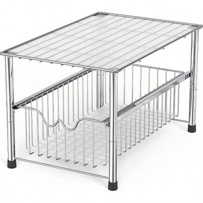 DecoBros Stackable Under Sink Cabinet Sliding Basket Organizer Drawer Chrome