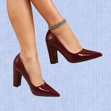 Women's Burgundy Patent Leather Block Heel Pumps – Elegant Pointed-Toe High Heels For Weddings, Parties & Formal Occasions - Bordeaux - Xem 9