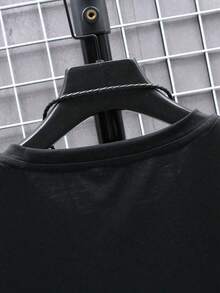 加大码男士简约字母印花圆领短袖休闲T恤，易于搭配，送朋友的最佳礼物 - 黑色 - 查看 3