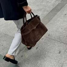 Vintage Brown Suede Tote Bag - Large Capacity Commute Shoulder Bag With Magnetic Closure, Nylon Lining, And Durable Handles, Ideal For Everyday Use, Everyday Tote Bag | Vintage Style Bag | Durable Handles, Tote Bag, New Fall Fashion 2026 For Women - 咖啡 - 查看 5
