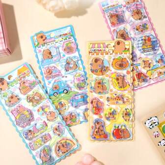 Pegatinas de pintura al óleo estereoscópica 3D, pintura de agua con cuentas de un capibara de dibujos animados para niños