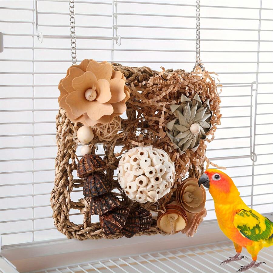 1pc Random Color & Style Parrot Toy, Bird Toy & Accessories - Seagrass Ball, Climbing Net, Chew Toy, Destruction Toy - Multicolor - View 1