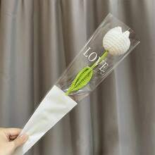 1 unidad de flores de tulipán de ganchillo, flores artificiales tejidas, tulipanes hechos a mano, regalo de boda para invitados, decoración del hogar, regalo de San Valentín - A - Ver 8