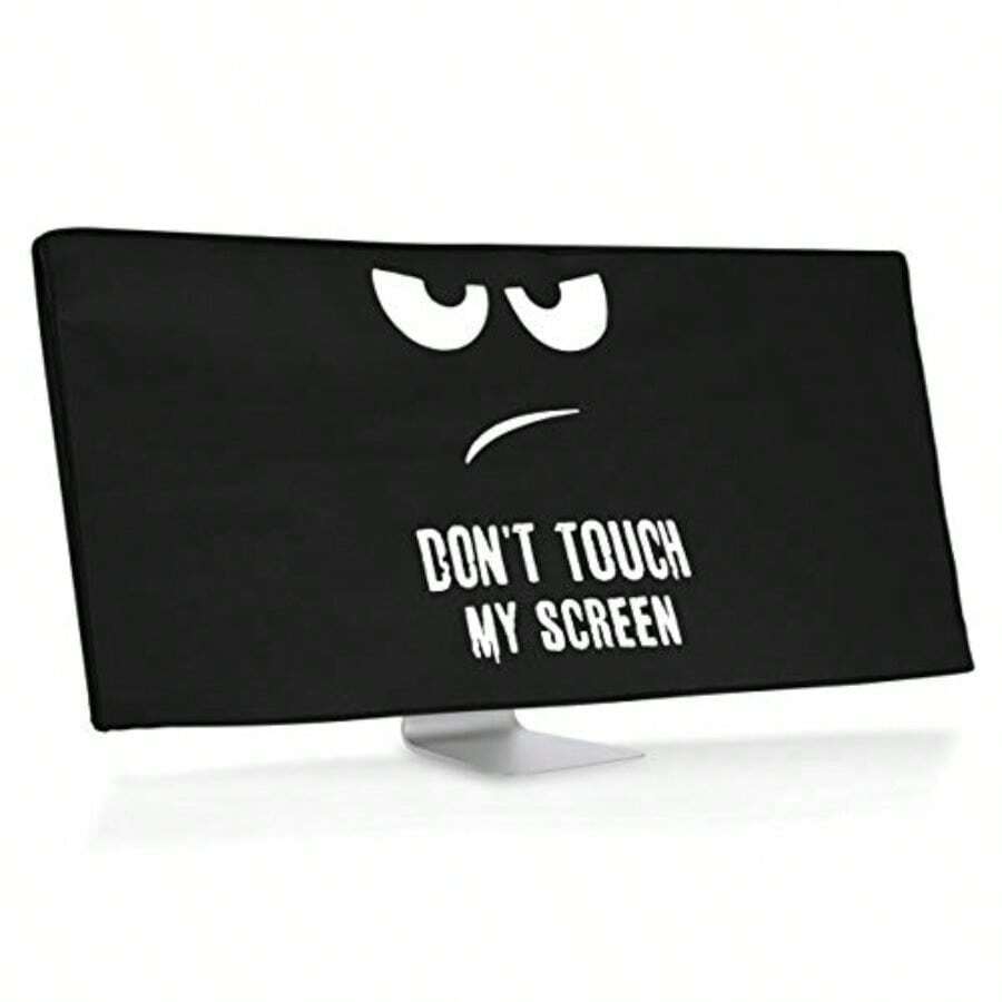 kwmobile Funda Compatible con Monitor Monitor de 34-35" - Cubierta Protectora Textil para Pantalla - Don't Touch my Screen - No toques mi pantalla blanco y negro - Ver 1