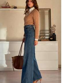 Denim Reto de Ajuste Solto Casual Feminino