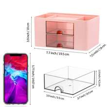 White Desk Organizer 7 Grids With Drawer Multifunctional Table Organizer Pen Holder Stationery Storage Box For School Office Home Use Desktop Organization System Simple Creative Design Practical Christmas Gift For Students Friends Coworkers - Pink - View 3