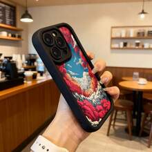 Cubierta de telefono con borde negro y diseño de nubes rojas y cielo azul para iPhone 14 Pro Max estética artística ideal para uso diario en cafeterías y espacios urbanos,Aplicable a los teléfonos de la serie Apple y Galaxy - Burdeos - Ver 6