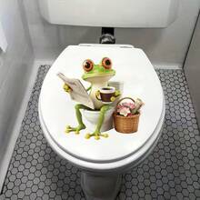 BRUP 1 件可爱动物马桶贴纸，趣味浴室贴纸，儿童适用，自粘可移除墙贴，卡通熊猫猫青蛙浴室装饰，家居浴室墙贴 - 彩色 - 查看 9