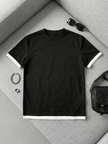 GRDR Men's Summer 2 In 1 Design Short T-Shirt, Fashionable Casual Crew Neck Top - Black - View 3