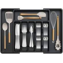 Expandable Kitchen Utensil Drawer Organizer - Adjustable Cutlery And Silverware Rack With Knife Storage, Durable Plastic Scraper And Small Tool Organizer, Space Saving Design For Knives, Spoons, Forks, Spatulas, Whisks And More, Kitchen Drawer Organi - 灰色 - 查看 2