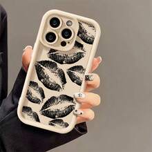 Black Lips Kiss Print Soft Silicone Phone Case for  11 13 14 12 15 17 16 Pro Max XS Max X Soft Cover - Blanco - Ver 4
