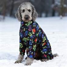 BJAYPET 中大型犬睡衣，时尚狗狗爪印灰黑色长袖连体家居服，适合中大型犬，宠物高领爪印露肚皮四肢装，秋冬季 - 黑色 - 查看 8