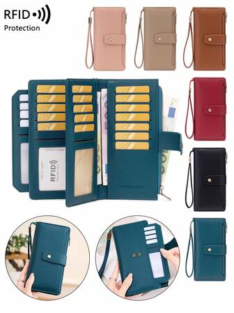  Cartera de mujer de moda CHARM INFINITE de gran capacidad y multifunción con triple pliegue, bloqueo RFID para tarjetas de crédito/identificación, monedas, efectivo, recibos, bolsillo con cremallera, regalo de cumpleaños, aniversario, cartera, monedero, cartera larga, cartera de muñeca