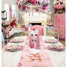 Decoración de mesa de Navidad rosa clásico camino de mesa de Navidad de invierno de pan de jengibre bastón de caramelo de feliz Navidad mesa de cocina de temporada para decoración de fiesta de casa - Rosa - Ver 5