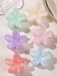 6pcs ABS Material Spring/Summer Candy Color Elegant Marble Ombre Daisy Medium Sweet Hair Claw Clips, Beach Boho Style Hair Accessories, Autumn Fashion Women Hair Clips, Winter Holiday Costume Hair Clips - Multicolor - View 2