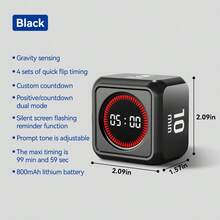 1pc Gravity Sensor Visual Timer, Learning Self-Discipline Tracker, Fitness & Baking Timer - Black - View 12