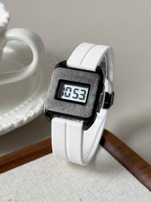 1pc Black Silicone Strap Business Calendar Waterproof Square Dial Numeric Watch, Suitable For Daily Wear And Gift