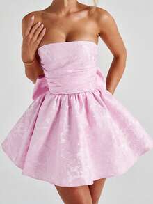 Elegant, Cute & Sexy Pink Strapless Bow Tie Mini Dress, Suitable For Valentine's Day, Date, Party - Pink - View 3