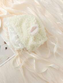 1pc Women's White Lace & Ear Warmer Hat, Cute Cartoon Lamb Design, Soft & Warm, All-Match Halloween Winter Fall Valentine's Day Valentines - White - View 2