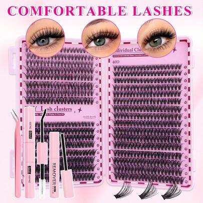 640pcs Eyelash Extension Kit - DIY Eyelash Book, (30D+40D+50D) Includes False Lashes, Glue, Makeup Remover, Tweezers, Easy For Professionals And Beginners, Convenient For Home Use. Eyelash Extension Starter Kit: Includes False Lashes, Glue, Makeup Remover, Beauty Tools, Allow You To Easily Extend Lashes At Home Like A Professional. Professional Home Eyelash Extension Set.