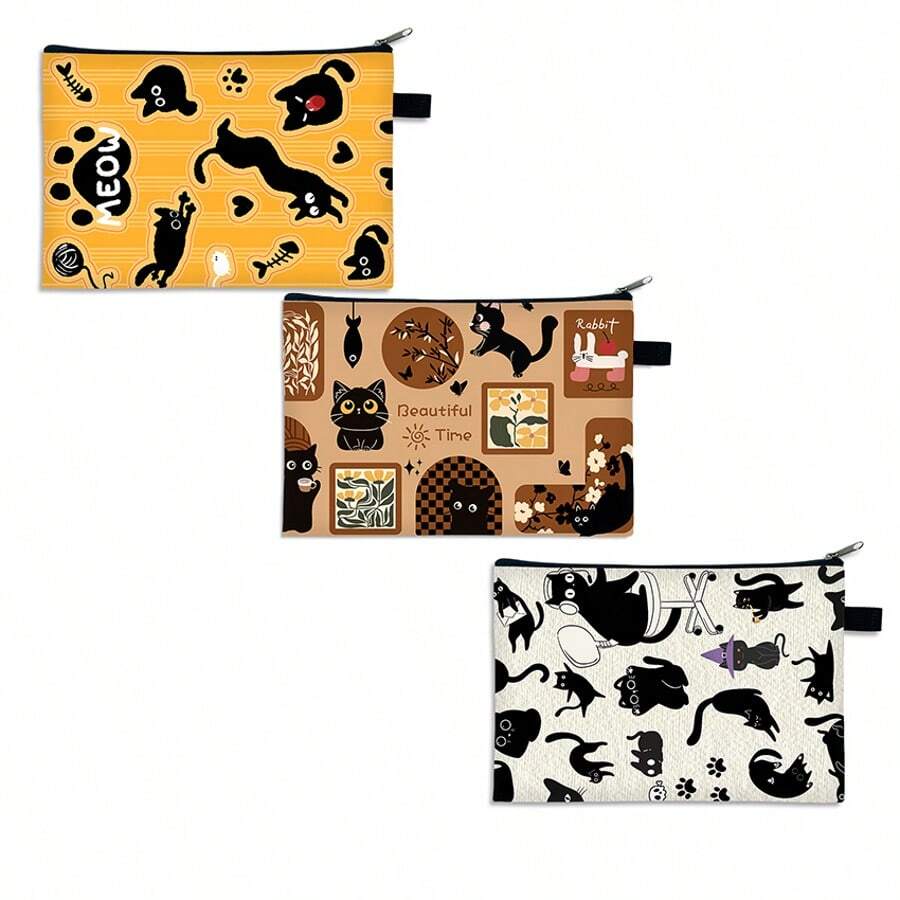 1pc Cute Cartoon Cat Print Pouch, Suitable As Toiletry Bag, Cosmetic Organizer, Medical Supply Bag To Store Cash, Keys, Cosmetics, Toiletries. Great For Short Trips, Travel, Summer Camp, Office Supplies Storage. An Essential Gift For Teachers' Day, Valentine's Day Or Birthday. - Multicolor - View 1